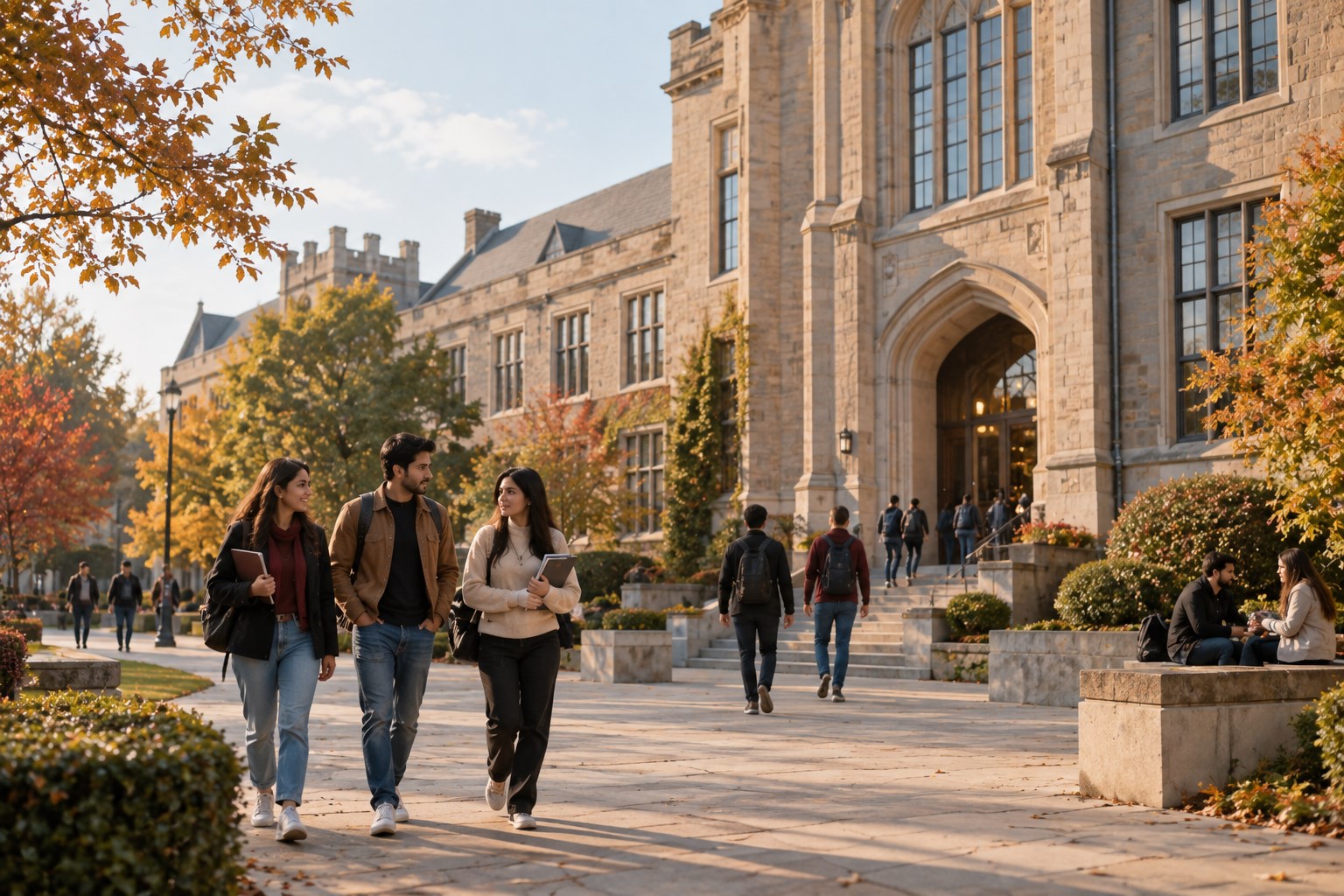 Premier international university campus and students